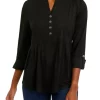 Cheapest 🌟 Kim Rogers® 👩 Women's 3/4 Sleeve Suede Henley 👕 Shirt ✨
