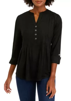 Cheapest 🌟 Kim Rogers® 👩 Women's 3/4 Sleeve Suede Henley 👕 Shirt ✨