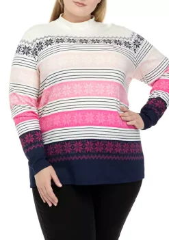 Flash Sale 😀 Kim Rogers® Plus Size Long Sleeve Mock Neck Placement Top 🎁 -Kim Rogers® Shop Belk 2071