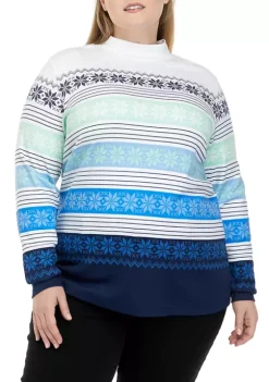 Flash Sale 😀 Kim Rogers® Plus Size Long Sleeve Mock Neck Placement Top 🎁 -Kim Rogers® Shop Belk 2072