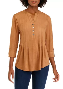 Cheapest 🌟 Kim Rogers® 👩 Women's 3/4 Sleeve Suede Henley 👕 Shirt ✨ -Kim Rogers® Shop Belk 210
