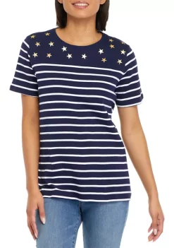 Buy ⭐ Kim Rogers® 👩 Women's Short Sleeve Placement Print T-Shirt ✨ -Kim Rogers® Shop Belk 2108