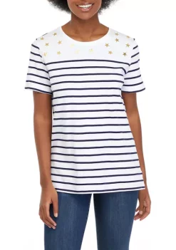 Buy ⭐ Kim Rogers® 👩 Women's Short Sleeve Placement Print T-Shirt ✨ -Kim Rogers® Shop Belk 2109