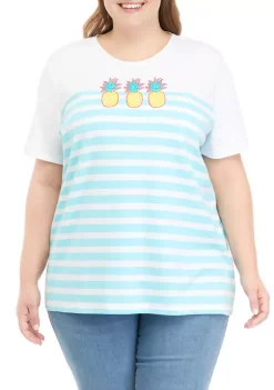 Cheap 👍 Kim Rogers® Plus Size Short Sleeve Graphic Yoke T-Shirt 😀