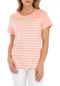 Cheap 💯 Kim Rogers® Petite Short Sleeve Mixed Print T-Shirt 🔔 -Kim Rogers® Shop Belk 2210