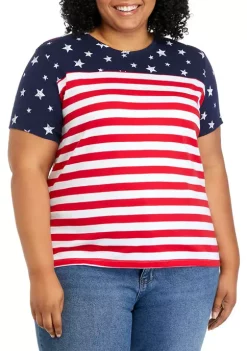 Discount 😉 Kim Rogers® Plus Size Short Sleeve Crew Neck Pieced Yoke Top ❤️