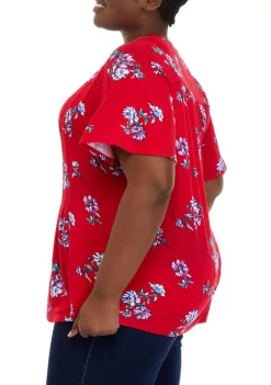 Outlet ⌛ Kim Rogers® Plus Size Henley Tossed Floral Top 💯 -Kim Rogers® Shop Belk 2228