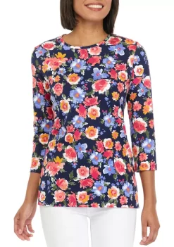 Budget 😍 Kim Rogers® 👩 Women's 3/4 Sleeve Printed Top 😀 -Kim Rogers® Shop Belk 224