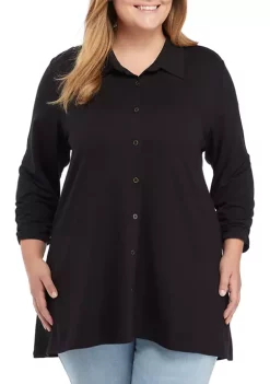 Best deal 👏 Kim Rogers® Plus Size 3/4 Roll Tab Button Down Top 👏