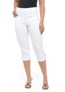 Best Pirce 👍 Kim Rogers® 👩 Women's Tulip Snap Hem Denim Capris 🔔