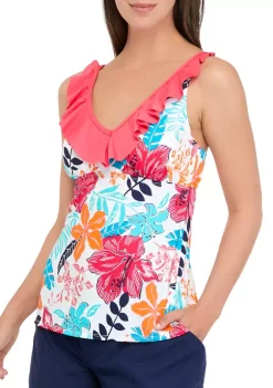 Cheapest 😍 Kim Rogers® Ruffle V-Neck Tropical Floral Swim Tankini 🔥