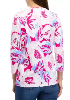 Discount 🎉 Kim Rogers® 👩 Women's 3/4 Sleeve Crew Neck Printed T-Shirt 🛒 -Kim Rogers® Shop Belk 2301