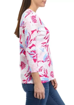 Discount 🎉 Kim Rogers® 👩 Women's 3/4 Sleeve Crew Neck Printed T-Shirt 🛒 -Kim Rogers® Shop Belk 2302