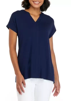 Discount 🧨 Kim Rogers® 👩 Women's Short Sleeve Split Neck T-Shirt 🔔 -Kim Rogers® Shop Belk 2317