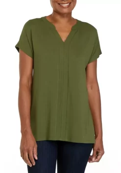 Discount 🧨 Kim Rogers® 👩 Women's Short Sleeve Split Neck T-Shirt 🔔 -Kim Rogers® Shop Belk 2318