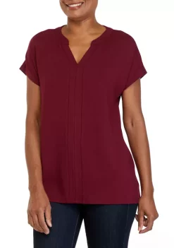 Discount 🧨 Kim Rogers® 👩 Women's Short Sleeve Split Neck T-Shirt 🔔 -Kim Rogers® Shop Belk 2319