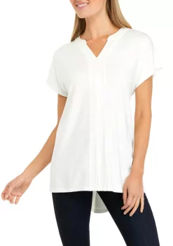 Discount 🧨 Kim Rogers® 👩 Women's Short Sleeve Split Neck T-Shirt 🔔 -Kim Rogers® Shop Belk 2320