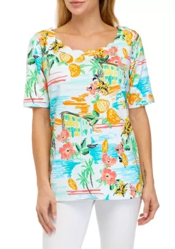 Promo 🛒 Kim Rogers® 👩 Women's Short Sleeve Printed Top 💯