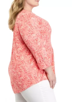 Deals 😉 Kim Rogers® Plus Size Henley Palms Top 🎁 -Kim Rogers® Shop Belk 2458