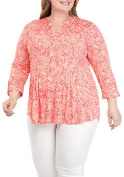 Deals 😉 Kim Rogers® Plus Size Henley Palms Top 🎁 -Kim Rogers® Shop Belk 2459