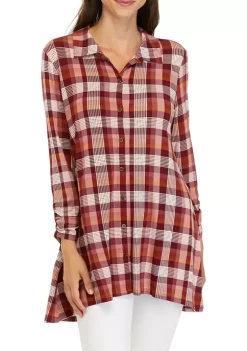 Best Pirce 🎉 Kim Rogers® 👩 Women's 3/4 Ruched Sleeve Plaid Button Down Top 🔥 -Kim Rogers® Shop Belk 249