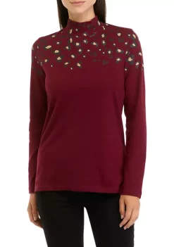 Promo ⭐ Kim Rogers® 👩 Women's Long Sleeve Mock Neck Placement Top 🔥