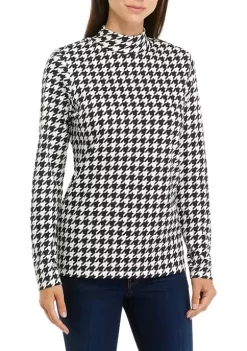 Promo 🔥 Kim Rogers® Long Sleeve Mock Neck Allover Print Top 😉