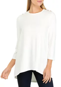 Budget 🔥 Kim Rogers® 👩 Women's 3/4 Sleeve Button Shoulder Julianna Top 🧨