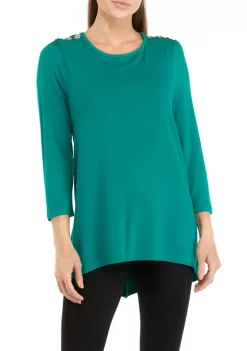 Budget 🔥 Kim Rogers® 👩 Women's 3/4 Sleeve Button Shoulder Julianna Top 🧨 -Kim Rogers® Shop Belk 295