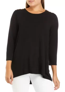 Budget 🔥 Kim Rogers® 👩 Women's 3/4 Sleeve Button Shoulder Julianna Top 🧨 -Kim Rogers® Shop Belk 299