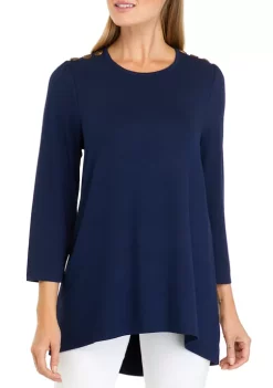 Budget 🔥 Kim Rogers® 👩 Women's 3/4 Sleeve Button Shoulder Julianna Top 🧨 -Kim Rogers® Shop Belk 301