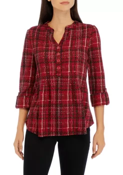 Coupon 🎁 Kim Rogers® 👩 Women's 3/4 Sleeve Henley Hacci Top 🔔