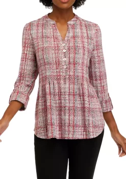 Coupon 🎁 Kim Rogers® 👩 Women's 3/4 Sleeve Henley Hacci Top 🔔 -Kim Rogers® Shop Belk 305