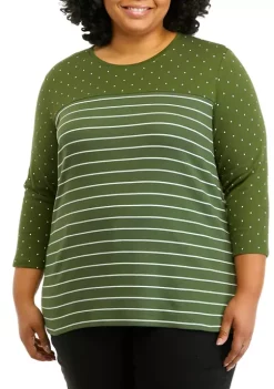 Cheapest ✨ Kim Rogers® Plus Size 3/4 Sleeve Mixed Print T-Shirt 🌟 -Kim Rogers® Shop Belk 474