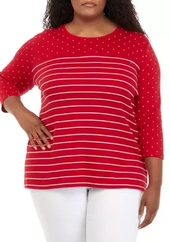 Cheapest ✨ Kim Rogers® Plus Size 3/4 Sleeve Mixed Print T-Shirt 🌟 -Kim Rogers® Shop Belk 475