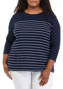 Cheapest ✨ Kim Rogers® Plus Size 3/4 Sleeve Mixed Print T-Shirt 🌟 -Kim Rogers® Shop Belk 476