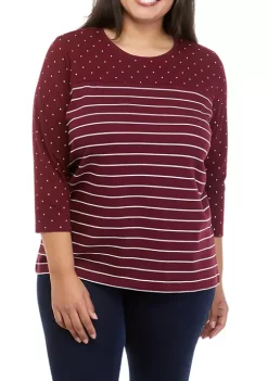 Cheapest ✨ Kim Rogers® Plus Size 3/4 Sleeve Mixed Print T-Shirt 🌟 -Kim Rogers® Shop Belk 477