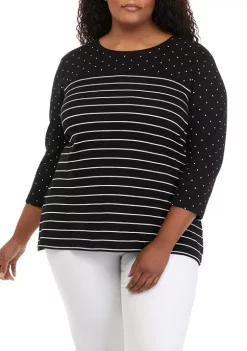 Cheapest ✨ Kim Rogers® Plus Size 3/4 Sleeve Mixed Print T-Shirt 🌟 -Kim Rogers® Shop Belk 478
