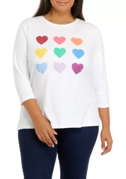 Discount ❤️ Kim Rogers® Plus Size 3/4 Sleeve Crew Neck Graphic T-Shirt 👏
