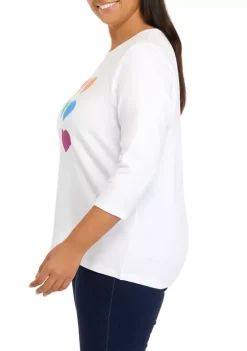 Discount ❤️ Kim Rogers® Plus Size 3/4 Sleeve Crew Neck Graphic T-Shirt 👏 -Kim Rogers® Shop Belk 481