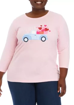 Discount ❤️ Kim Rogers® Plus Size 3/4 Sleeve Crew Neck Graphic T-Shirt 👏 -Kim Rogers® Shop Belk 485