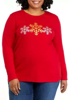 Discount ❤️ Kim Rogers® Plus Size 3/4 Sleeve Crew Neck Graphic T-Shirt 👏 -Kim Rogers® Shop Belk 487