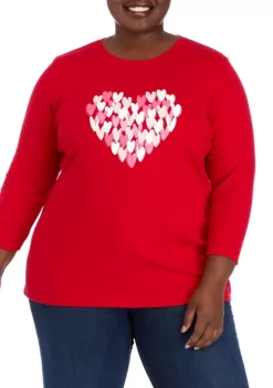 Discount ❤️ Kim Rogers® Plus Size 3/4 Sleeve Crew Neck Graphic T-Shirt 👏 -Kim Rogers® Shop Belk 488