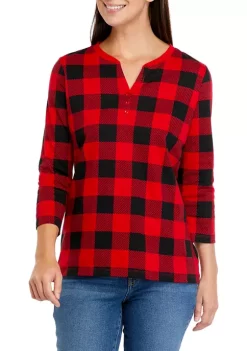 Wholesale 👏 Kim Rogers® 👩 Women's 3/4 Sleeve Henley Printed Top 😉 -Kim Rogers® Shop Belk 511