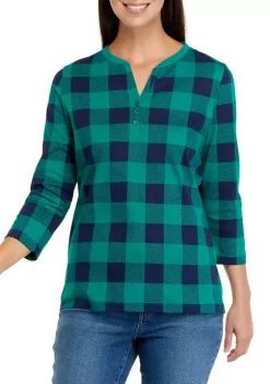 Wholesale 👏 Kim Rogers® 👩 Women's 3/4 Sleeve Henley Printed Top 😉 -Kim Rogers® Shop Belk 512