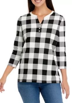 Wholesale 👏 Kim Rogers® 👩 Women's 3/4 Sleeve Henley Printed Top 😉 -Kim Rogers® Shop Belk 513