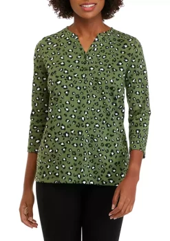 Best reviews of 😀 Kim Rogers® 👩 Women's 3/4 Sleeve Animal Print Henley 👚 Shirt 👍 -Kim Rogers® Shop Belk 532