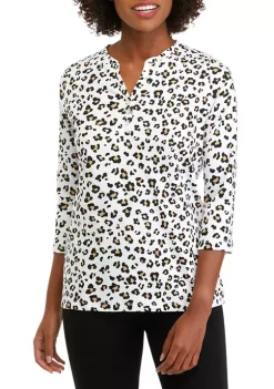 Best reviews of 😀 Kim Rogers® 👩 Women's 3/4 Sleeve Animal Print Henley 👚 Shirt 👍 -Kim Rogers® Shop Belk 533