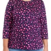 Coupon 🤩 Kim Rogers® Plus Size Long Sleeve Allover Print T-Shirt 🔔