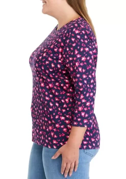 Coupon 🤩 Kim Rogers® Plus Size Long Sleeve Allover Print T-Shirt 🔔 -Kim Rogers® Shop Belk 548